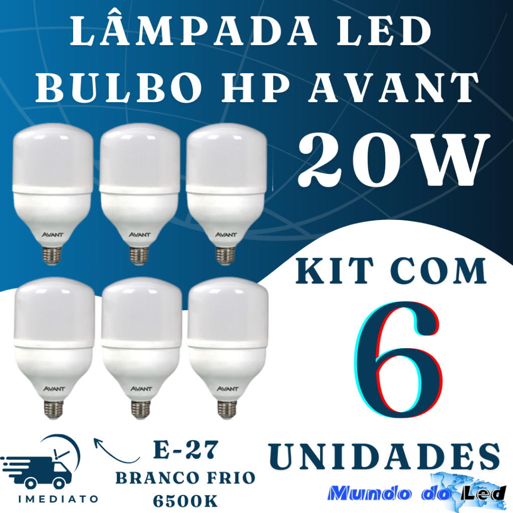 Kit 6 Lampada Led 20w 6500k Biv Avant