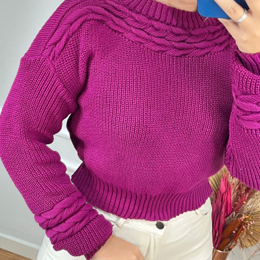 Blusa Feminina De Frio Trança Horizontal tricô tricot cropped croped blogueira tendencia inverno moda manga longa trico