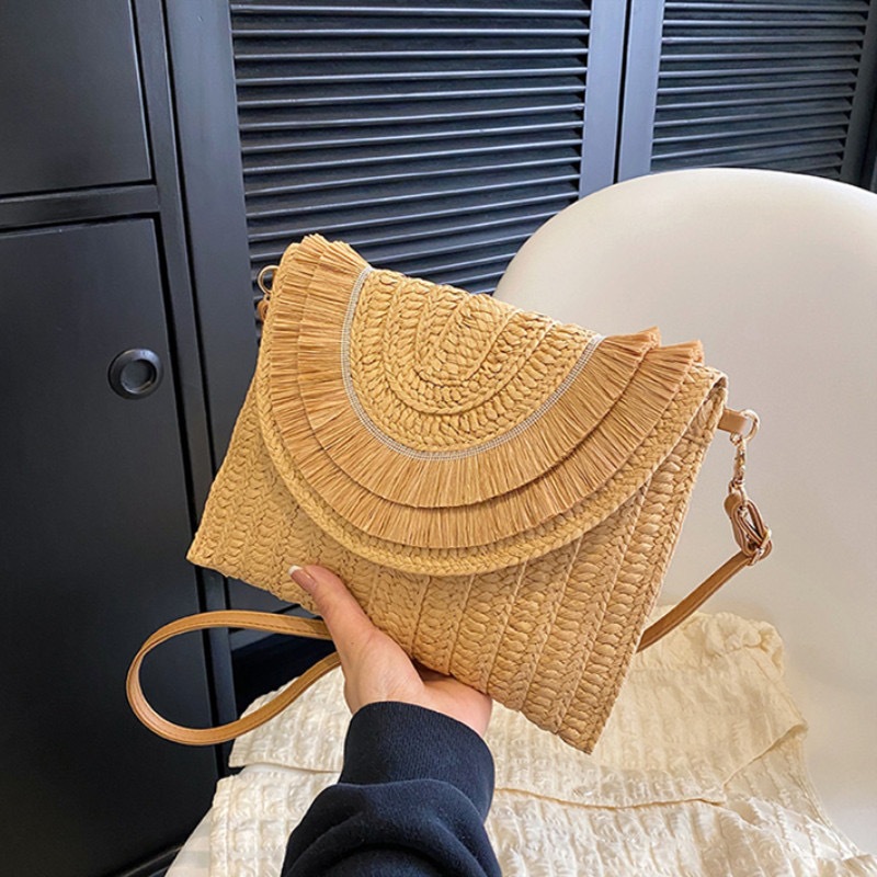 Carteira/Bolsa De Palha Mão Com Alça Regulável Moda Praia Linda Feminina Porta Celular E Objetos Moda Verão(a6002-2)