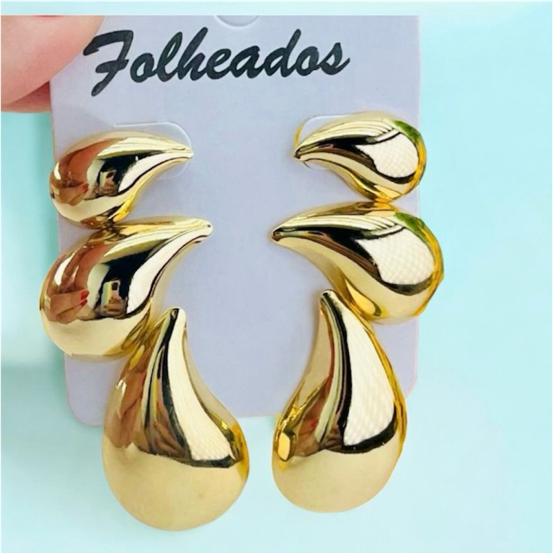 Kit Brinco 3 pares  Em Forma de água Feminino Gota Banhado em Prata925 e Ouro18k