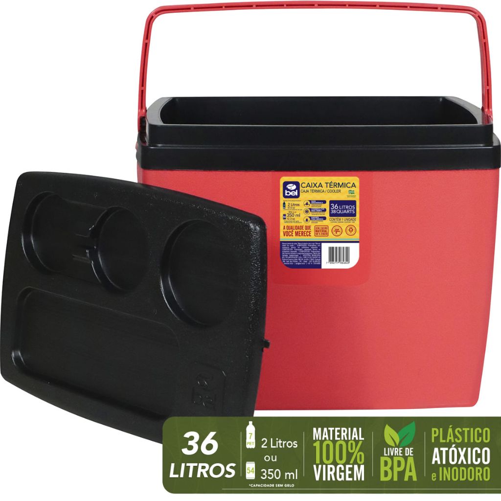 Caixa Cooler Térmico Vermelho e Preta 36L Cabe 54 Latas Belfix
