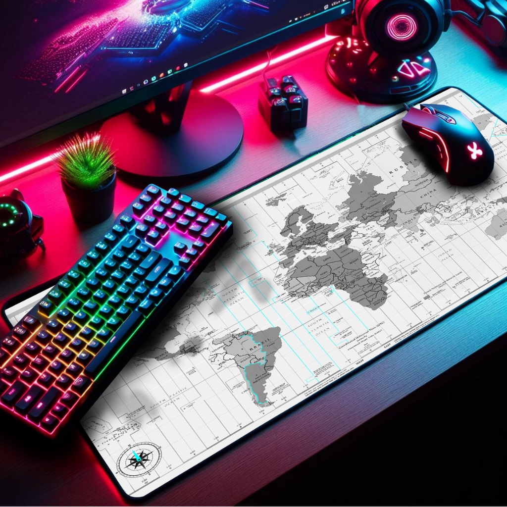 Mouse Pad Gamer Speede Premium Estampas Mapa-mundi Borda Costurada Diversos Tamanhos