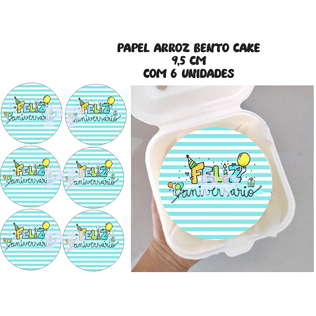 Papel de arroz Bento cake, Mini Bolo, Bolo Marmita com 6 unidades de 9cm - Flork Meme parabens