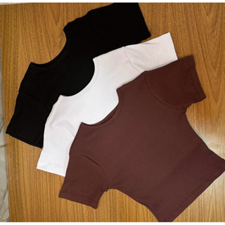 Kit 3 Cropped Manga Curta Canelado Manguinha Gola Redonda Ribana Canelada Algodão Blusinha Curta Camiseta Básica Cores em Oferta na Shopee