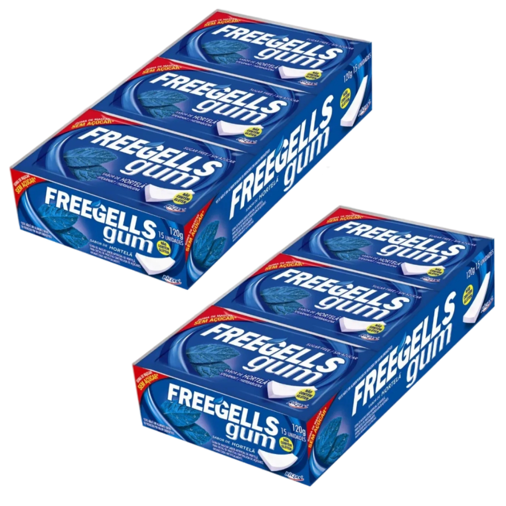 Kit 2 Caixa de Chiclete Freegells Gum Hortelã Refrescante Sem Açúcar Riclan