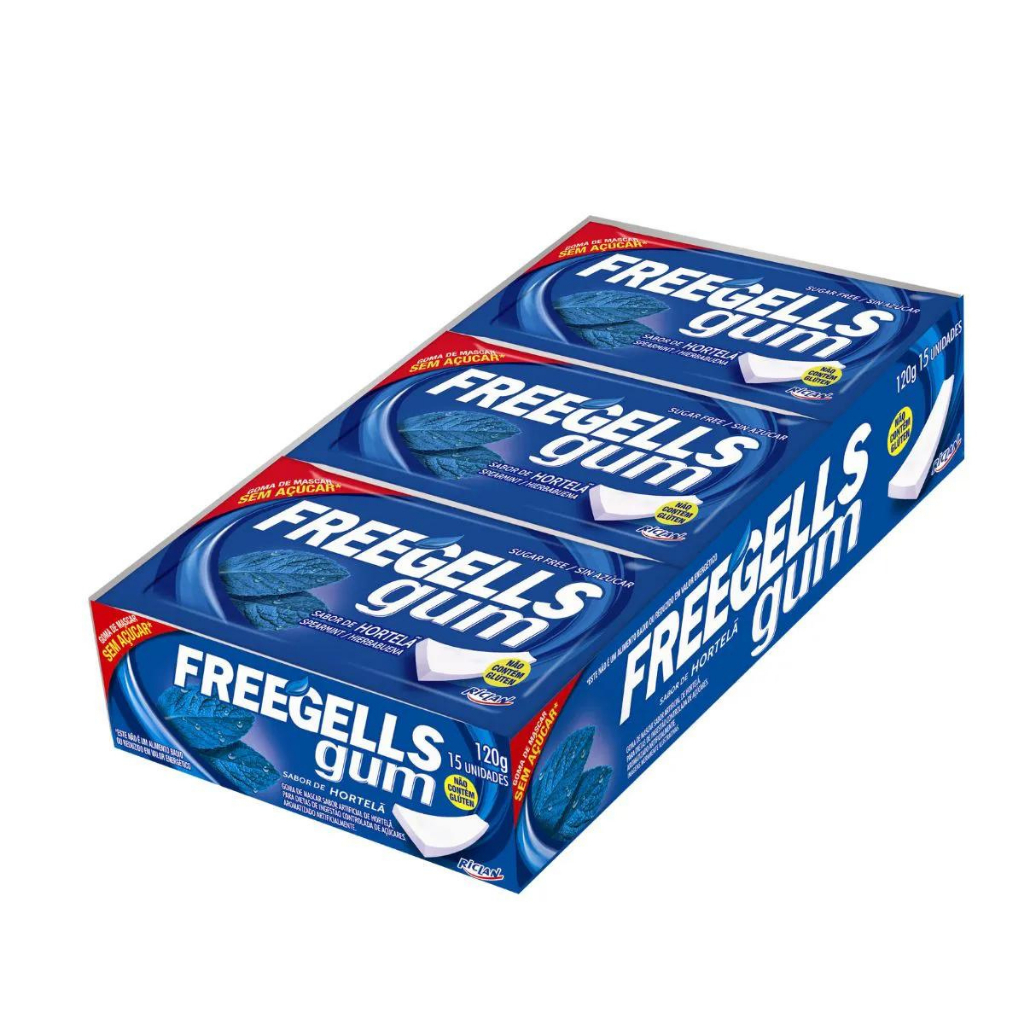 Chiclete Freegells Gum Hortelã Refrescante Caixa Com 15 Unidades 8g Sem Açúcar Riclan