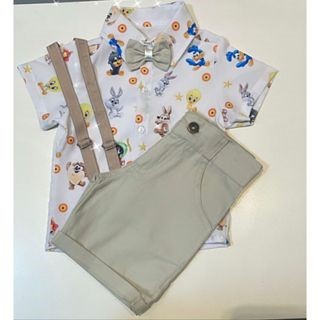 Conjunto Menina Infantil Luxo Temático Looney Tunes Baby + Bermuda Cinza