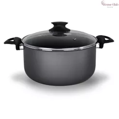 Panela Caçarola Plus TAMANHO GRANDE 22 cm Tampa de Vidro Antiaderente 5 Camadas de Teflon Cor Grafite Preto