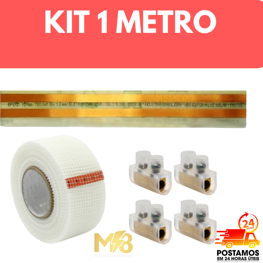 1 METRO  Fita Elétrica Eletrofita 2 Pistas 10a com 4 conector e manta de fibra