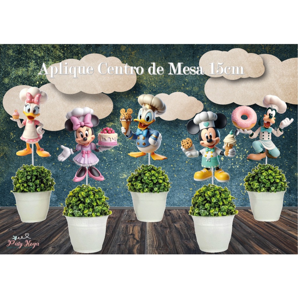 Disney Aplique para Centro de Mesa 15cm  Doces Festa Decoração Mickey Minnie Pato Donald Pateta Margarida