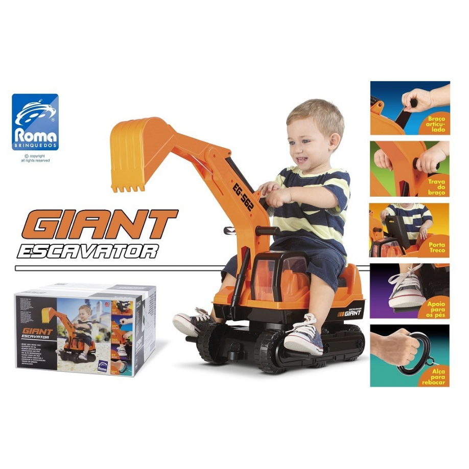 Trator Escavadeira Gigante Infantil Giant Escavator Roma Cor:Laranja