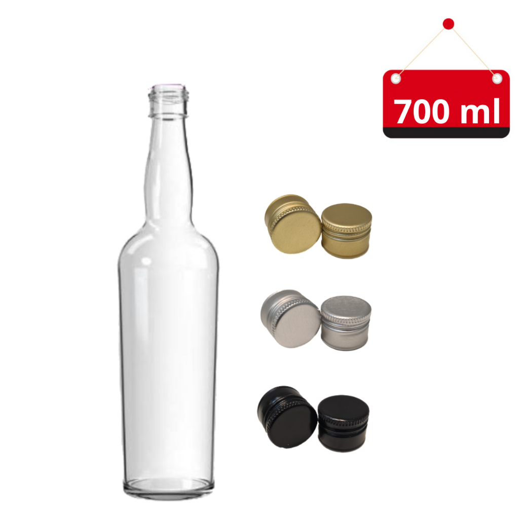 12 Un. Garrafas de vidro EVA 700 ml com 12 un. tampa e 12 un. lacre termoencolhível