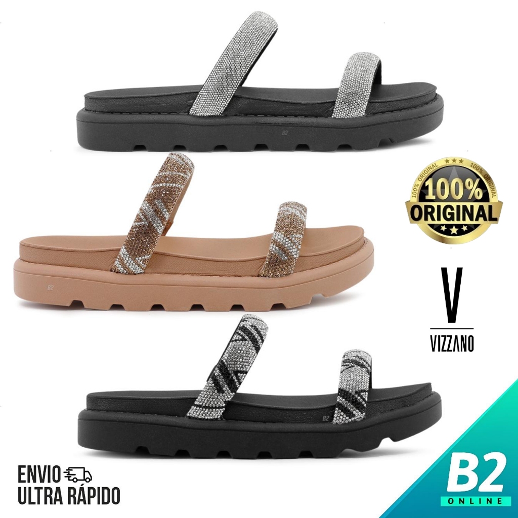 Sandália Papete Vizzano Tira Pronta Strass Feminina 100% Original Com Nota Fiscal e Garantia - Women Shoes