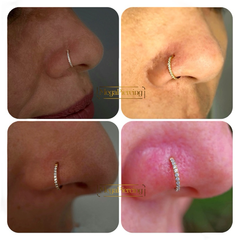 Piercing Titânio Nariz Argola Click Cravejada Fio 0.8mm