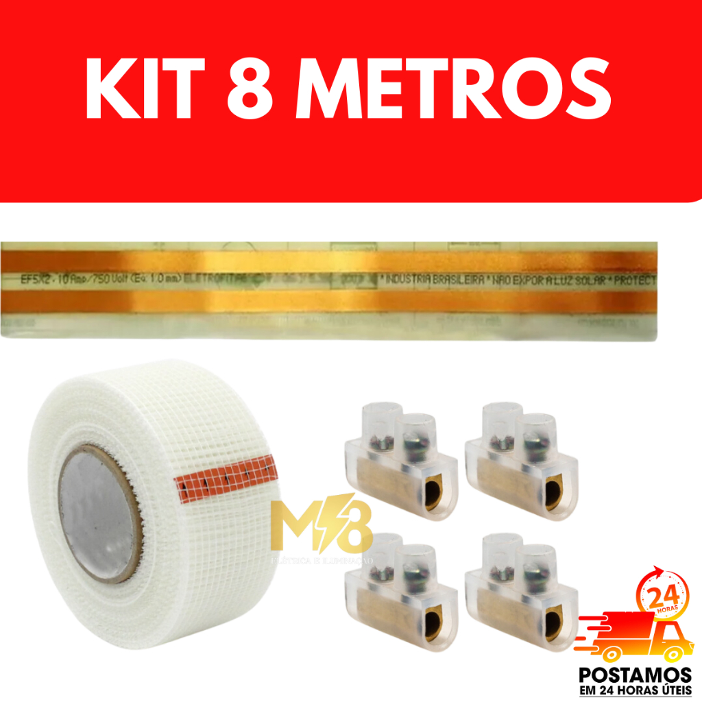 8 METROS Fita Elétrica Eletrofita 2 Pistas 10a com 4 conector e manta de fibra