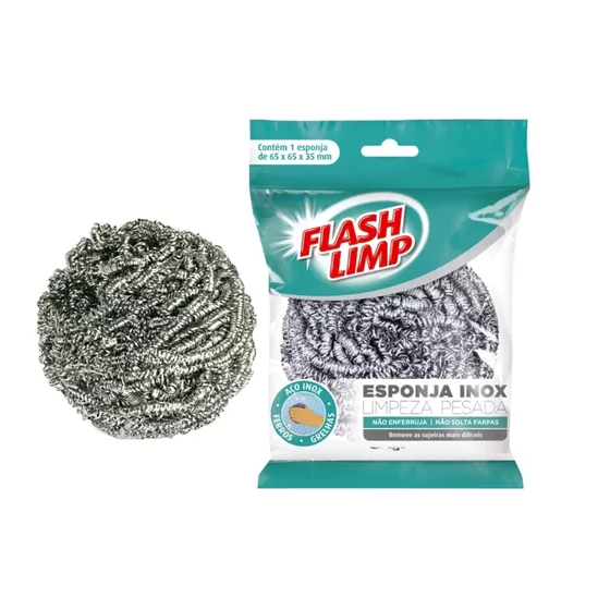 Kit Com 02 Esponja Limpeza Pesada Inox Flash Limp