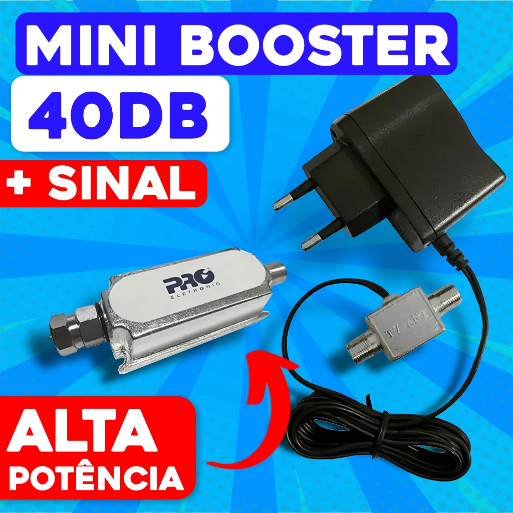 Mini Booster Amplificador 40dB Uhf Pqbt-4000LTE Tv Digital Hd Pro Eletronic
