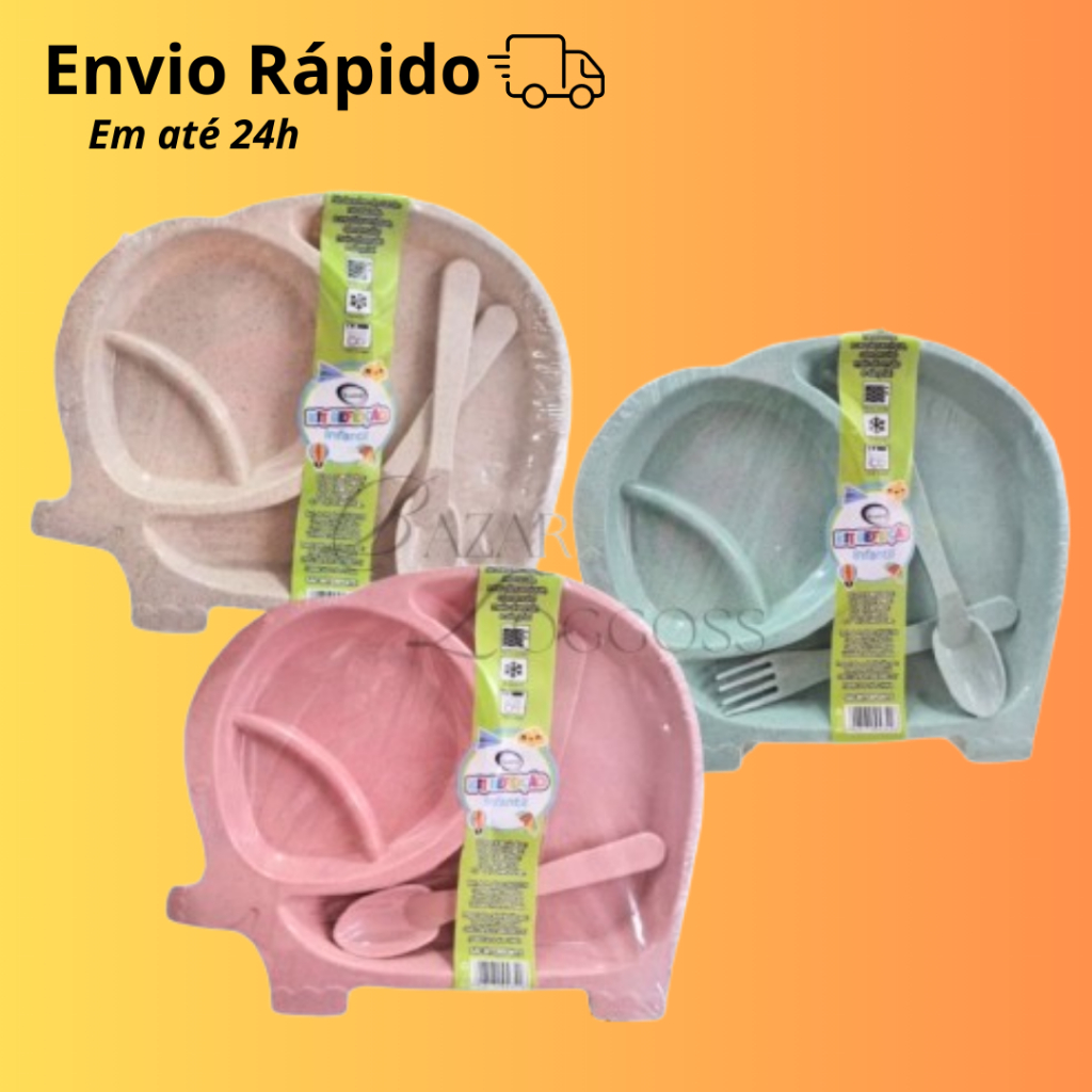 Kit Refeição Infantil Bebê Com 3 Peças Plástico PP