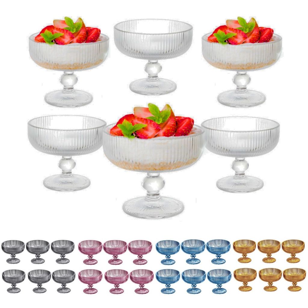 Conjunto  Taça de Sobremesa Canelada 320ml Taça de Sobremesa de Vidro Enxoval Casa Cozinha em Oferta na Shopee