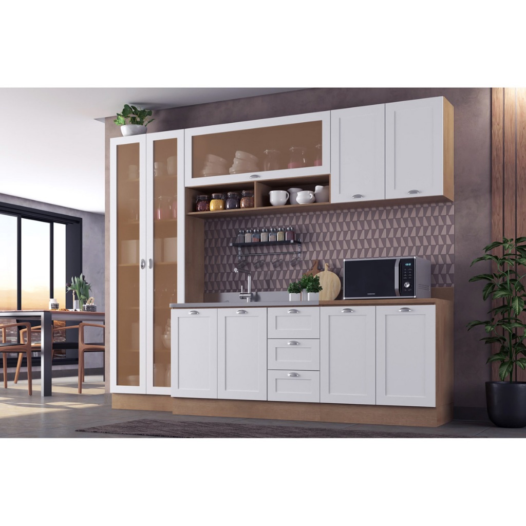 Armário de Cozinha Completo Ditália Denver s/ tampo Rv/BrD10