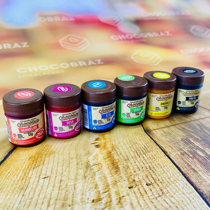 KIT 6 CORANTE PARA CHOCOLATE MIX 12G VERMELHO + AZUL + PRETO + AMARELO + VERDE + ROSA OFF