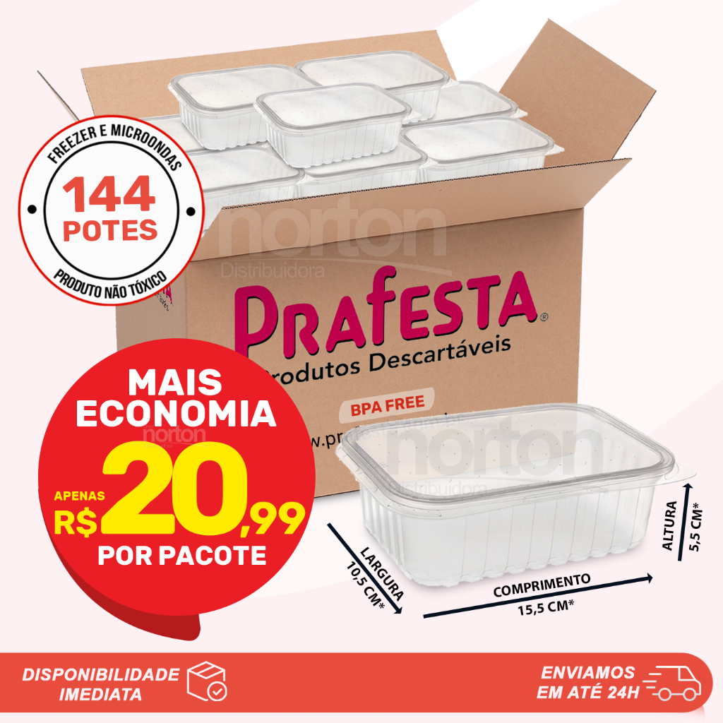 144 Potes 500ml Retangulares Descartáveis Com Tampa Para Freezer e Microondas Prafesta em Oferta na Shopee