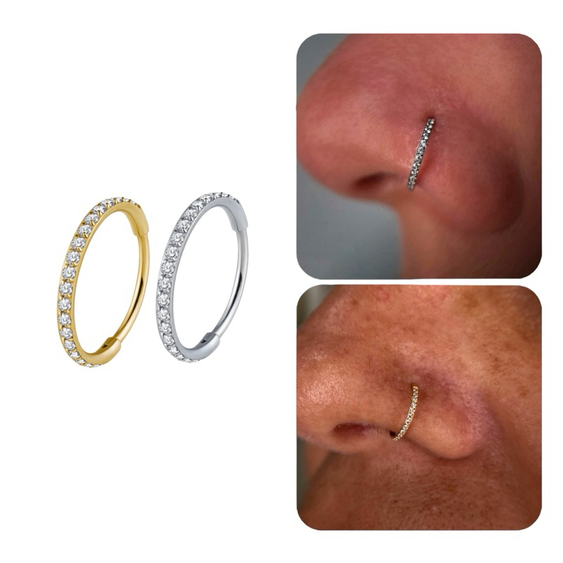 Piercing Titânio Nariz Argola Click Cravejada Fio 0.8mm