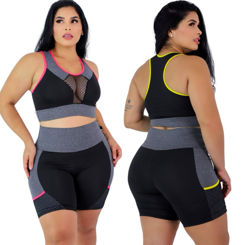 Conjunto Academia Feminino 36 ao 42Suplex Top + Short Ciclista Fitness