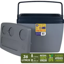 Caixa Cooler Térmico Grande Cinza 36 Litros Cabe 54 Latas Belfix