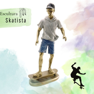 Escultura Decorativa Skatista Estatueta Enfeite de resina