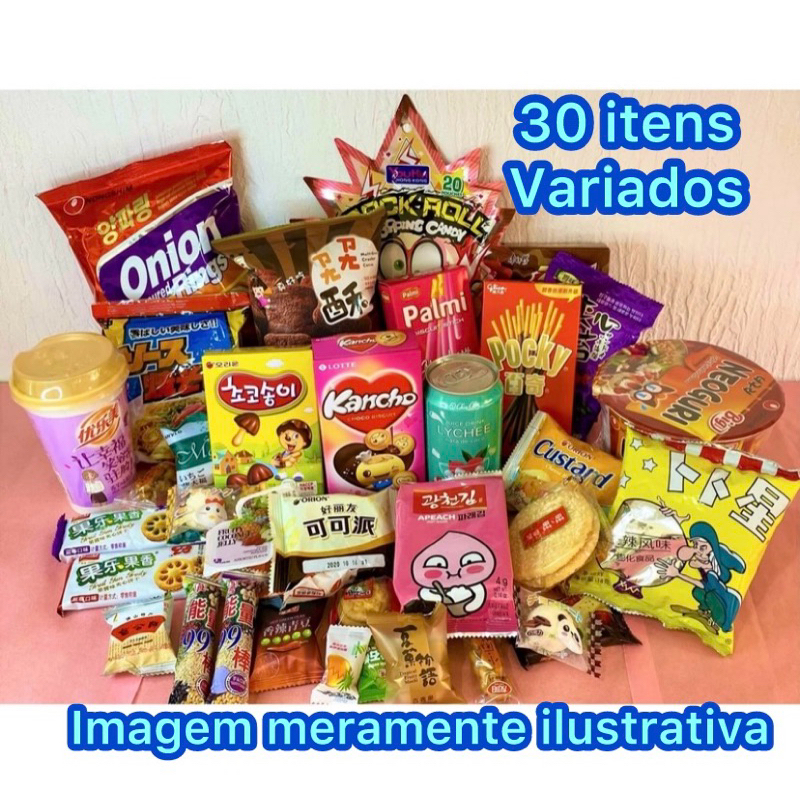 Caixa Oriental Asiática com Mix de Guloseimas, pode conter Balas, Doces, Salgadinhos, Lamen,sucos e Refrigerante em Oferta na Shopee