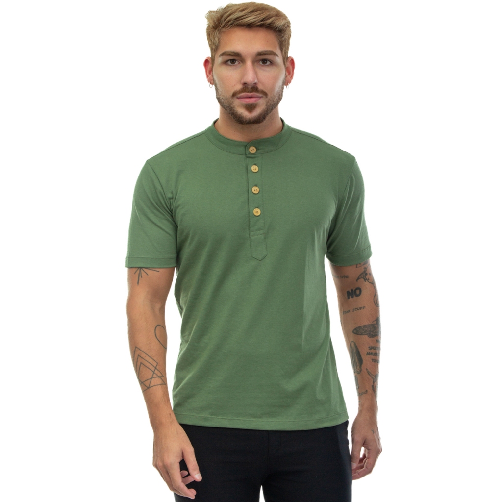 Camisa Henley Masculina Gola Padre de Manga Curtas