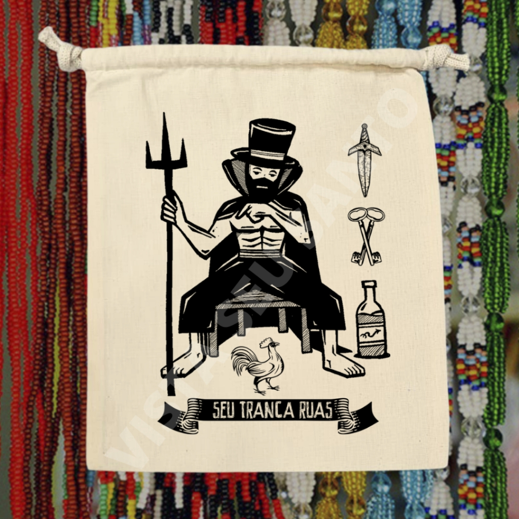 Saco Porta Guias Umbanda Exú Tranca Ruas Xilogravura Saquinho Algodão Cru 206