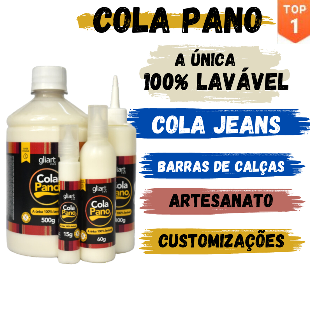 Cola Pano, Jeans, Tecidos de Algodão, Base Água Lavável Gliart
