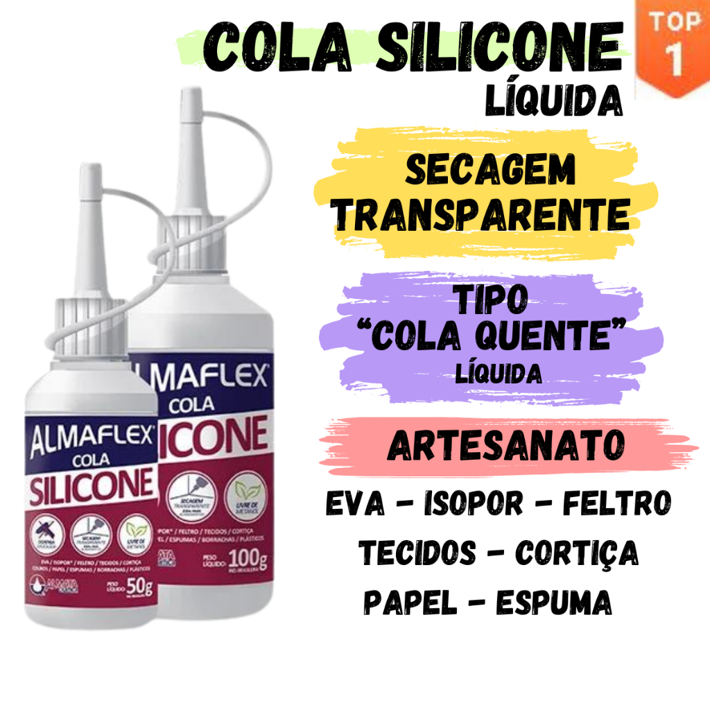 Cola Silicone Líquida para Artesanato EVA, Isopor, Tecido, Fotografia, Plástico Papelão em Oferta na Shopee