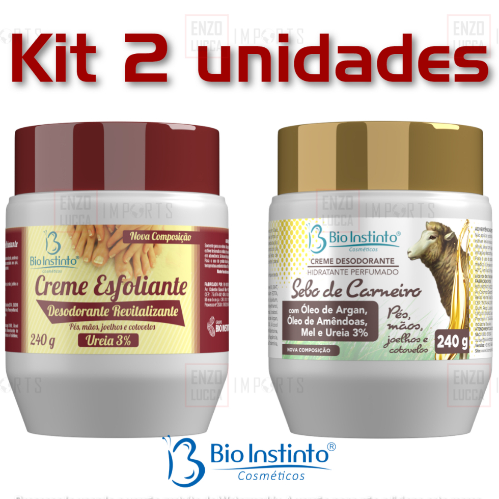 Kit 2 Unidades: Creme Desd. Hidratante Perfumado Seb + Creme Esfoliante Revitalizante Para Pés e Mãos 240g Bio Instinto em Oferta na Shopee
