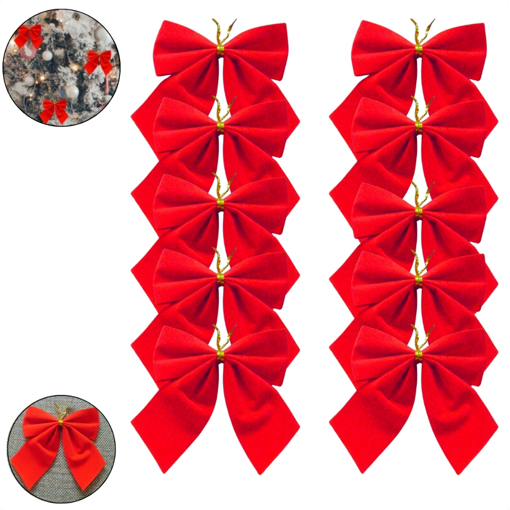 Kit Com 10 Laços Enfeite De Árvore Para Natal Decoração
