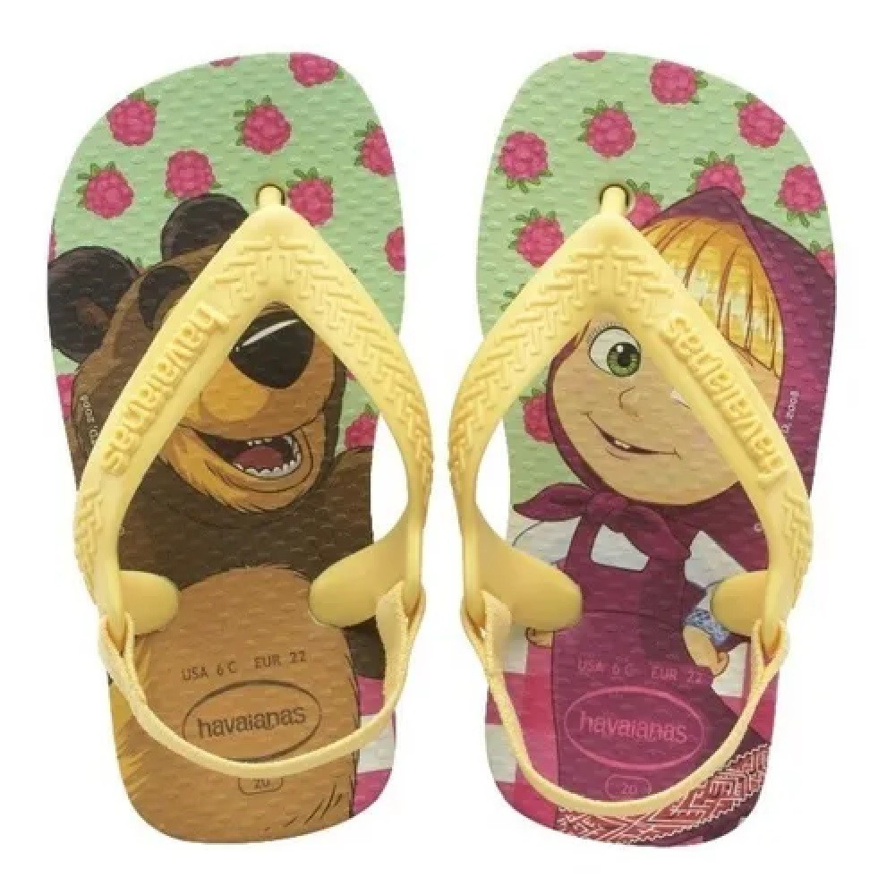 Chinelo Havaianas Baby Infantil Masha Urso Bebe Disney Roxa Elástico Original Desenho Personagem