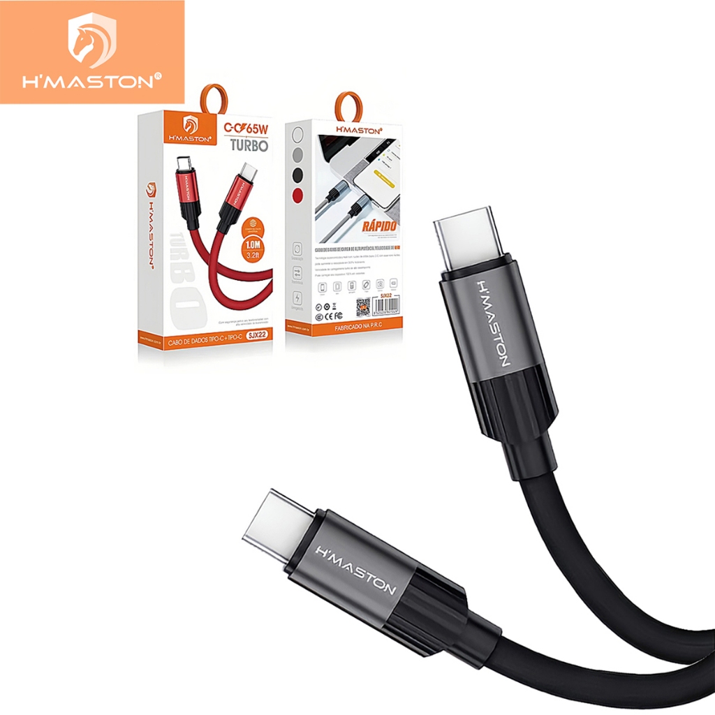 H'maston SJX22 Cabo Carregador Usb Tipo C Rápido Turbo 65w 1 metro Tipo-c Lightning em Oferta na Shopee