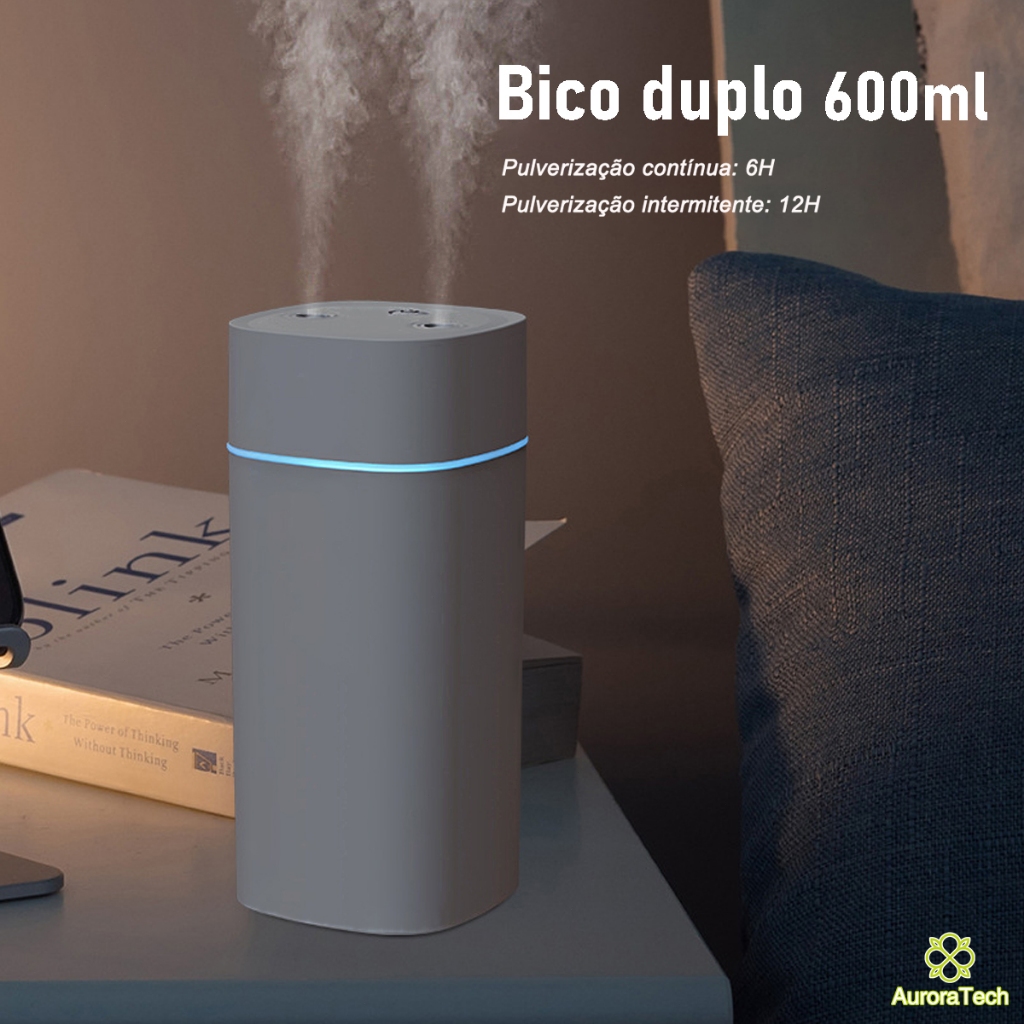 Umidificador de ar Com Bico Duplo 600ml Ultrassônico Difusor Aromatizador Usb Led Para Quarto SD08