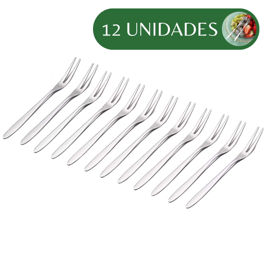 Garfo de Petiscos Inox Conjunto 12 Unidades Garfos para Frutas Frios Queijos Churrasco