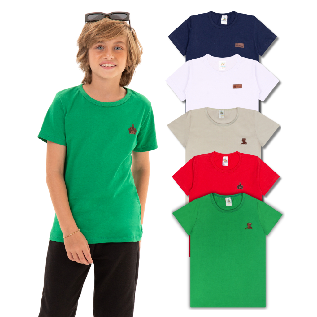 Kit 3 Camisetas Manga Curta Infantil Menino Básica Lisa Tamanho 2 ao 12 em Oferta na Shopee