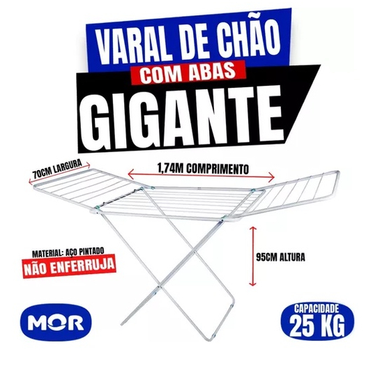 Varal de chão Mor com e sem abas Slim Arame de chão Varal para roupas -> ESCOLHA O MODELO E TAMANHO