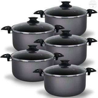 Jogo De Panelas Caçarolas Plus 16 a 24 Antiaderente 5 Camadas De Teflon Cor Preto Grafite