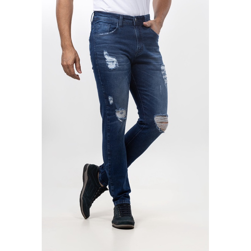 Calça Jeans Masculina Skinny Rasgada Premium Lycra Lançamento