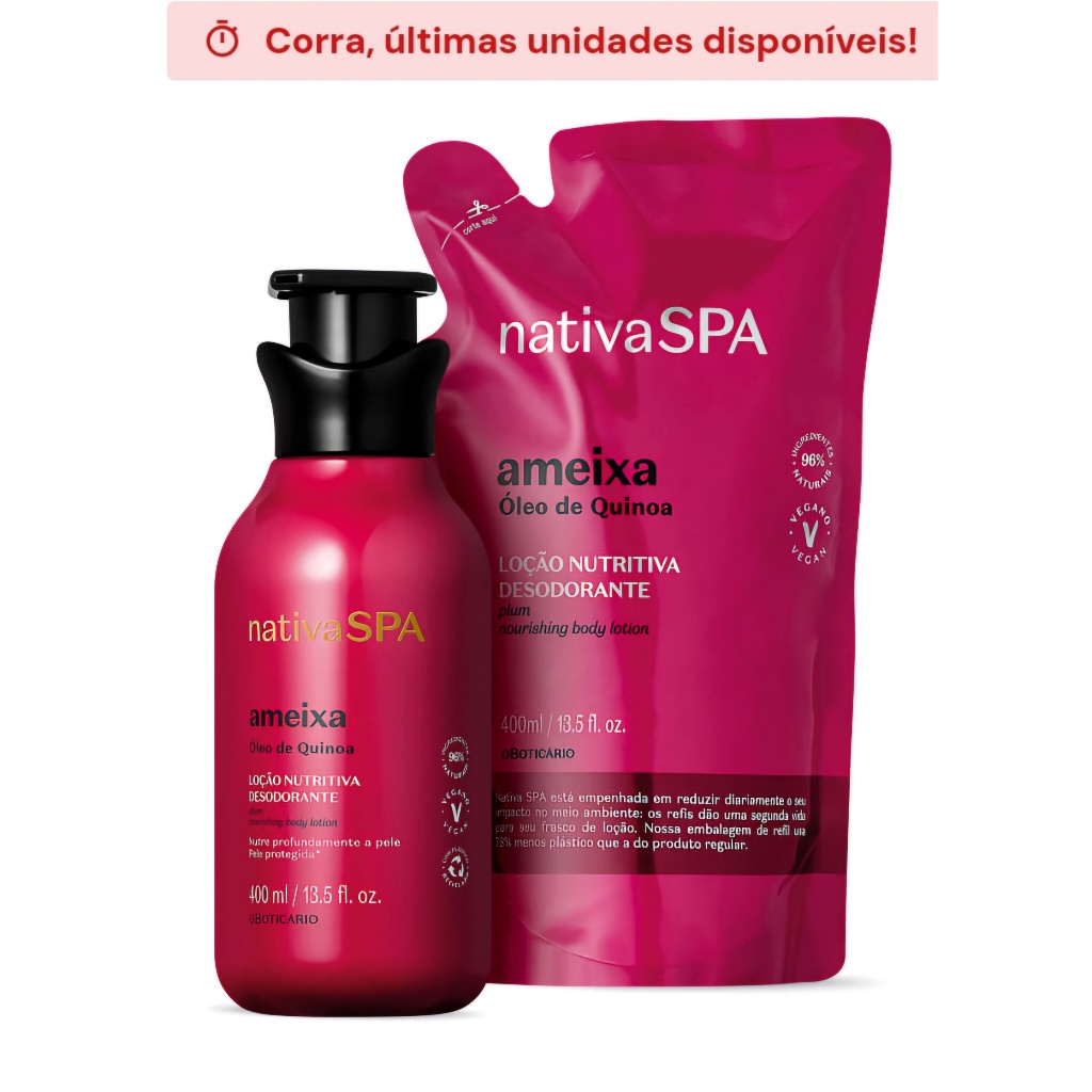 Kit Loção Hidratante Corporal Nativa Spa Ameixa Regular + Refil 400ml