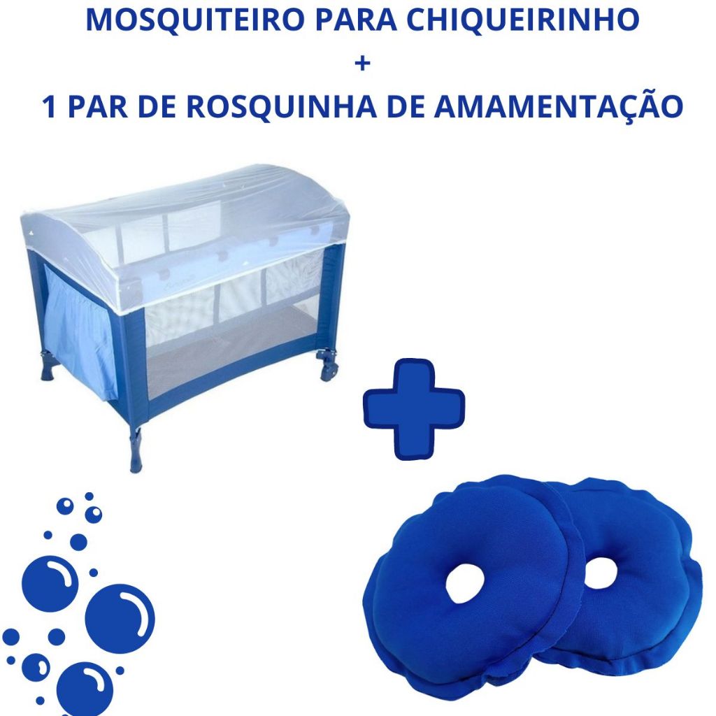 Mosquiteiro Para Berço Camping Chiqueirinho Cercadinho +1 Par de rosquinha Para Amamentação Reutilizável Macia com 2 unidades Protetores