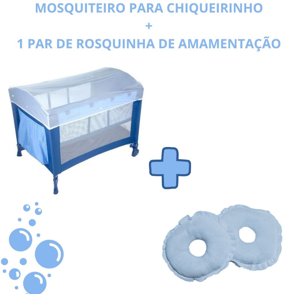 Mosquiteiro Para Berço Camping Chiqueirinho +1 Par de rosquinha de Amamentação Lavável 2 unidades Protetores