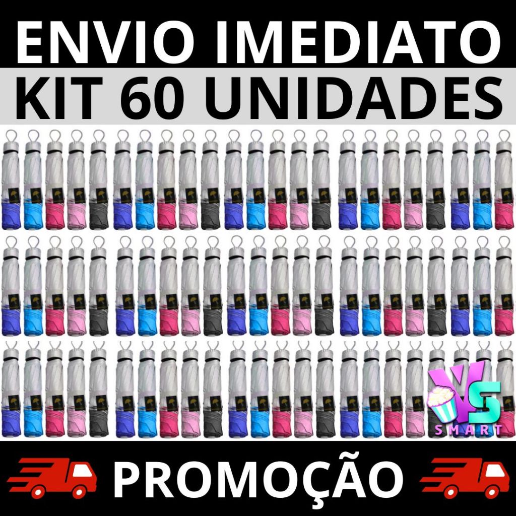 Kit 60 Sombrinhas Guarda Chuva Dupla Face Colorida Liso Proteção contra Raios UV Contra Vento