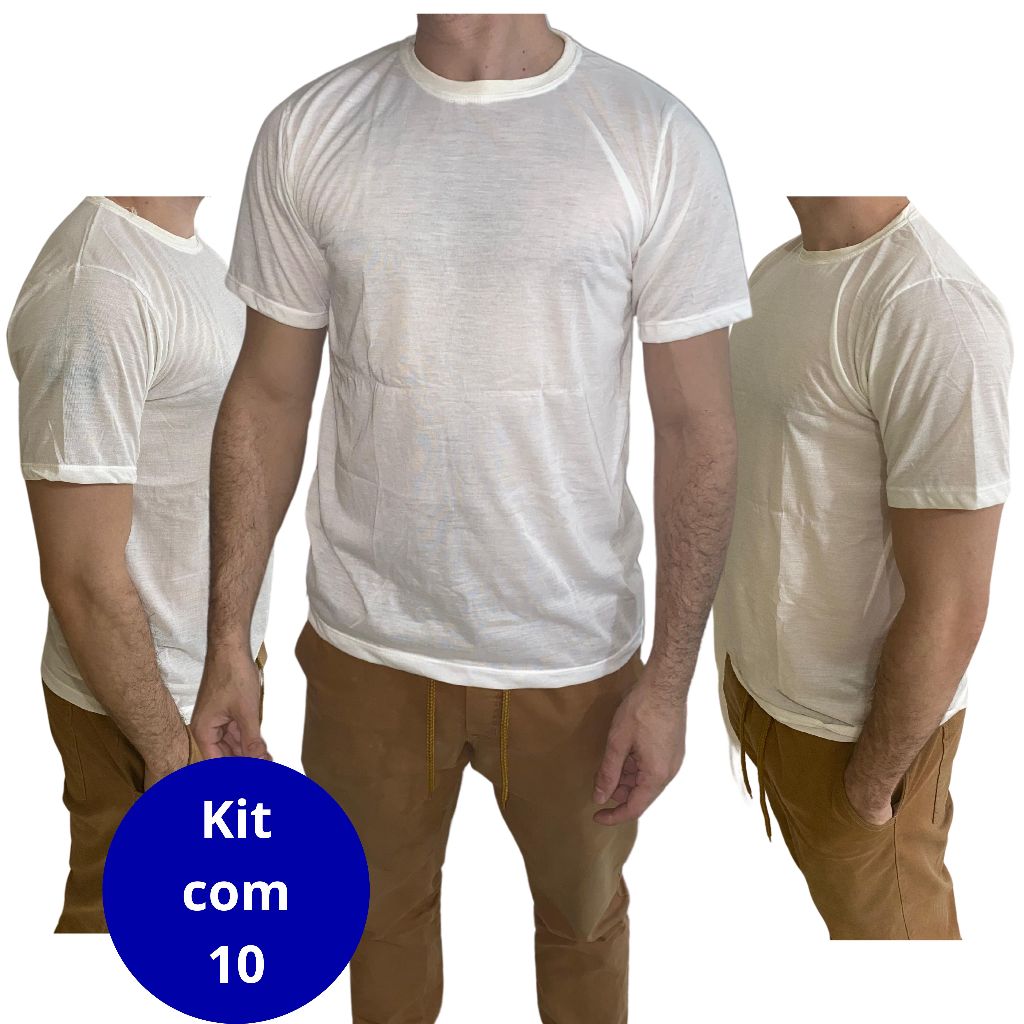 Kit 10 Camisetas Brancas Básica 100% Poliéster Para Silk Sublimação